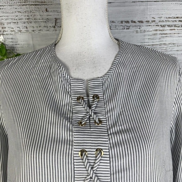 Jones New York Tunic Blouse sz Small Black White Striped Sailor Nautical Cruise - Picture 5 of 12